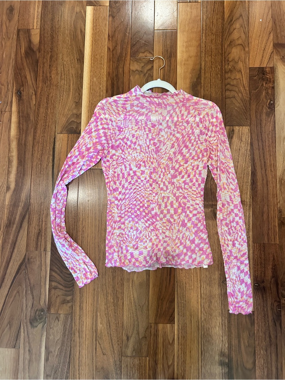 Free People Movement  Style Pink & Orange Warped Mesh Mock Neck Top